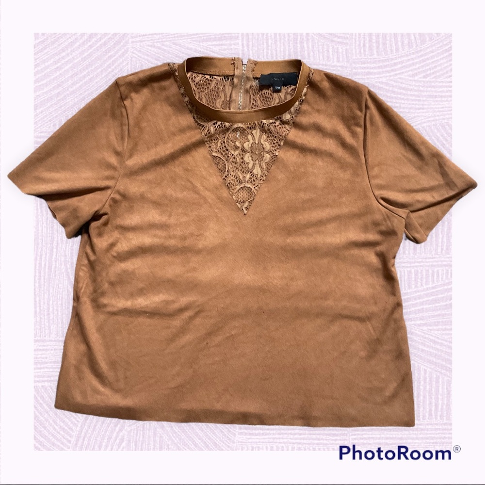 Lace and Faux Suede fall top